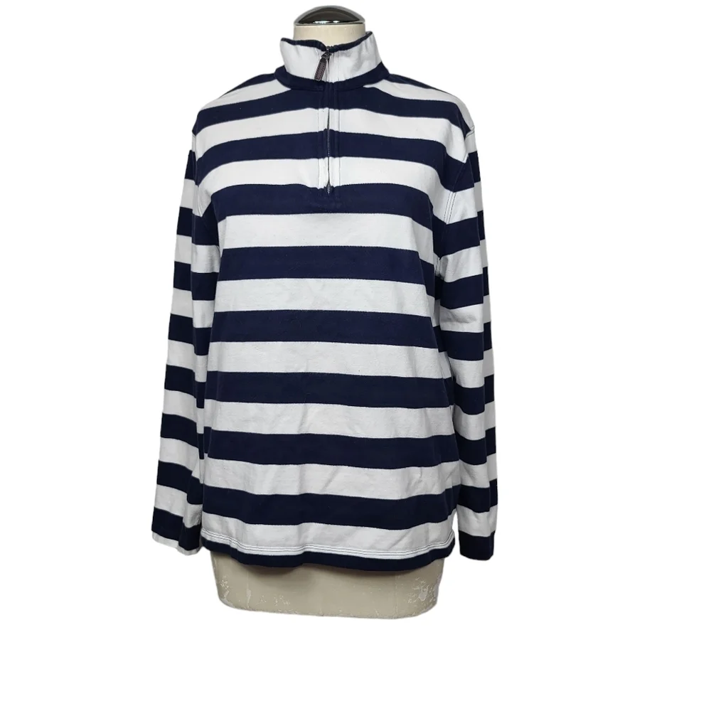 J. Crew Mercantile Blue White Cotton Jersey Half Zip Pullover Sweater M